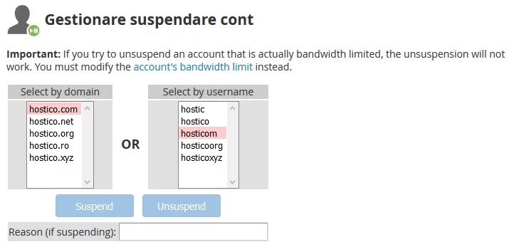 Afisare cont suspendat whm