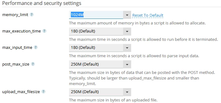 Valori directive PHP &icirc;n Plesk
