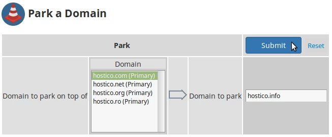 Submit  sectiunea Park a Domain