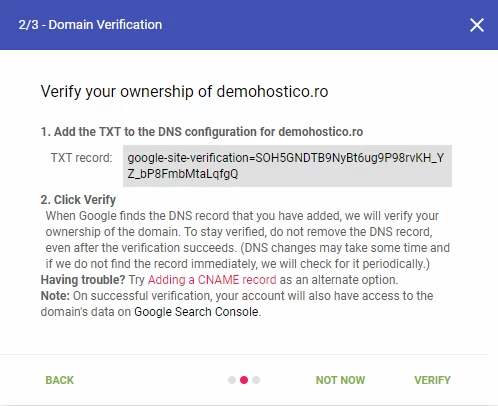 Verificare deținere domeniu