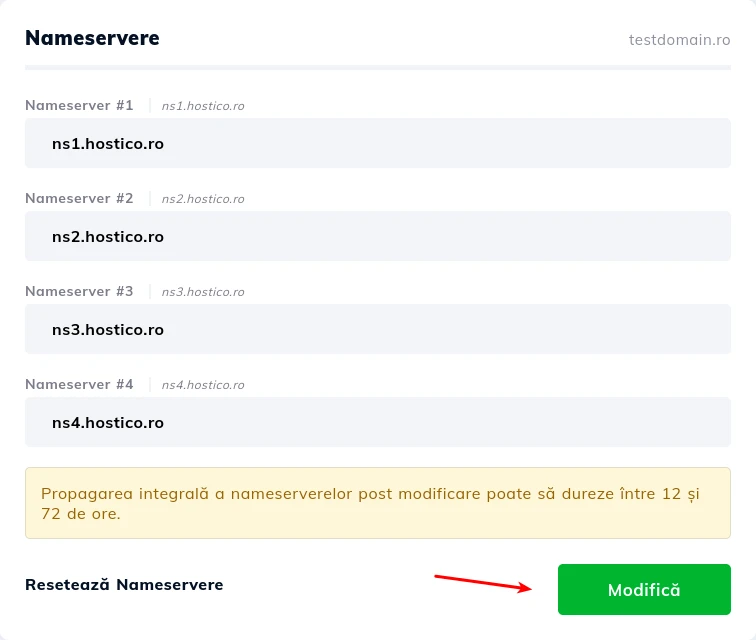 Confirmare modificare nameservere